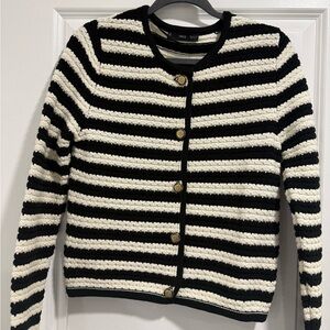 Mango Black and Cream Striped Cardigan
